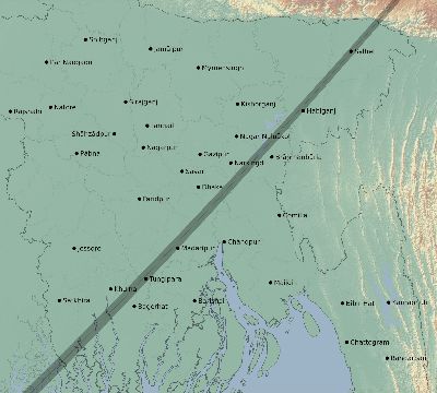 Map of the eclipse path across Bangladesh on 04/06/1894
