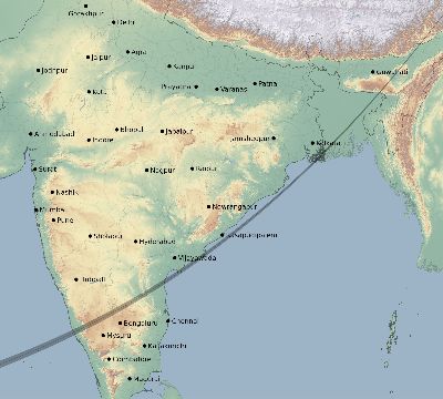 Map of the eclipse path across India on 04/06/1894