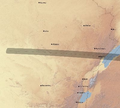 Map of the eclipse path across DR Congo on 09/29/1894