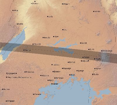 Map of the eclipse path across Uganda on 09/29/1894
