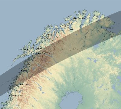 Map of the eclipse path across Norway on 08/09/1896