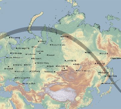 Map of the eclipse path across Russia on 08/09/1896