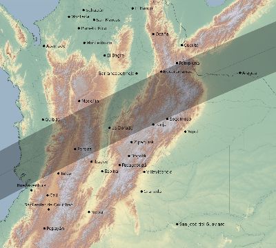 Map of the eclipse path across Colombia on 02/01/1897