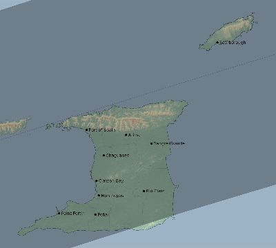 Map of the eclipse path across Trinidad and Tobago on 02/01/1897