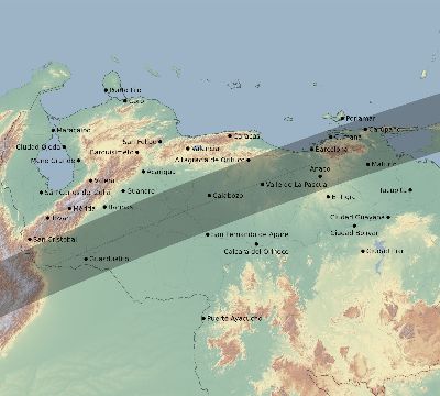 Map of the eclipse path across Venezuela on 02/01/1897