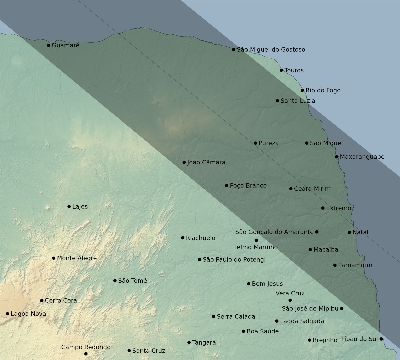 Map of the eclipse path across Brazil on 07/29/1897