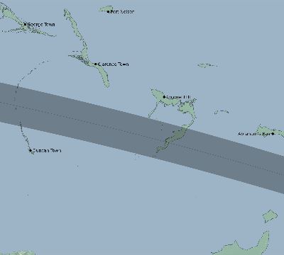 Map of the eclipse path across Bahamas on 07/29/1897