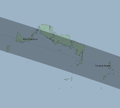 Map of the eclipse path across Turks and Caicos Islands on 07/29/1897