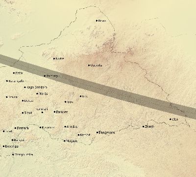 Map of the eclipse path across Central African Republic on 01/22/1898