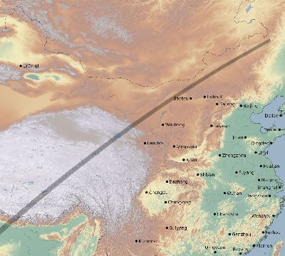 Map of the eclipse path across China on 01/22/1898