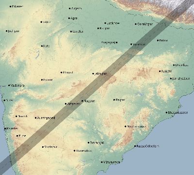 Map of the eclipse path across India on 01/22/1898