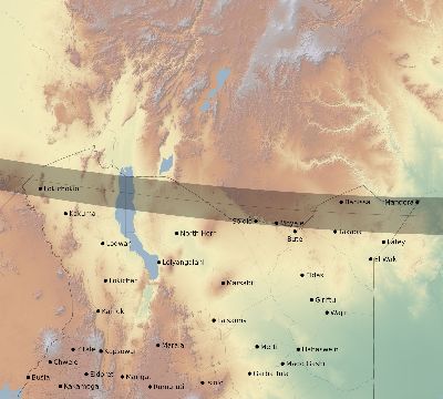 Map of the eclipse path across Kenya on 01/22/1898