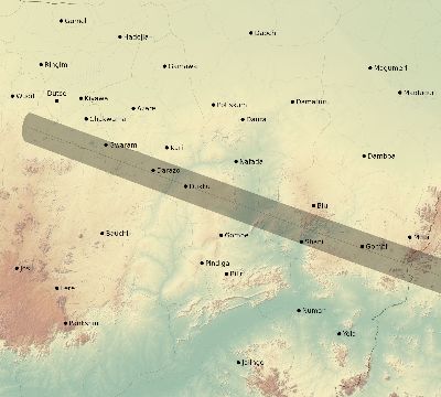 Map of the eclipse path across Nigeria on 01/22/1898