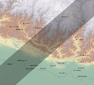 Map of the eclipse path across Nepal on 01/22/1898