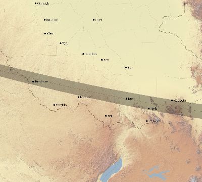 Map of the eclipse path across South Sudan on 01/22/1898