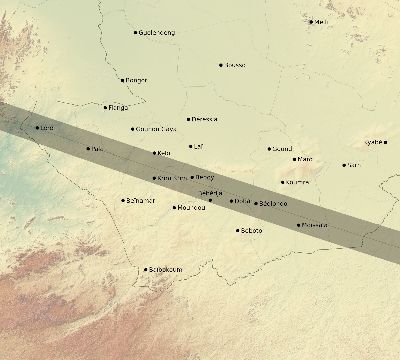 Map of the eclipse path across Chad on 01/22/1898