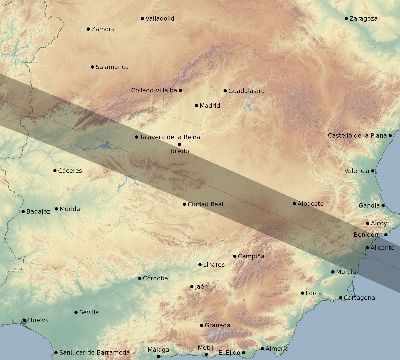 Map of the eclipse path across Spain on 05/28/1900