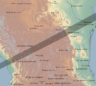 Map of the eclipse path across Mexico on 05/28/1900