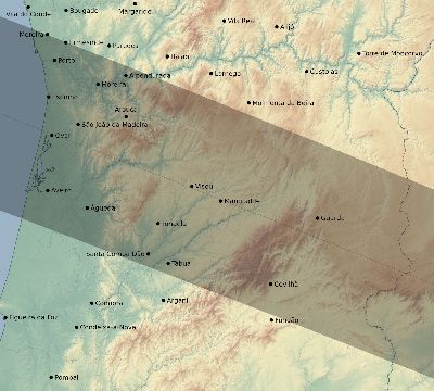 Map of the eclipse path across Portugal on 05/28/1900