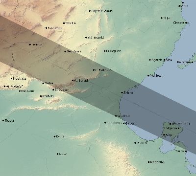 Map of the eclipse path across Tunisia on 05/28/1900