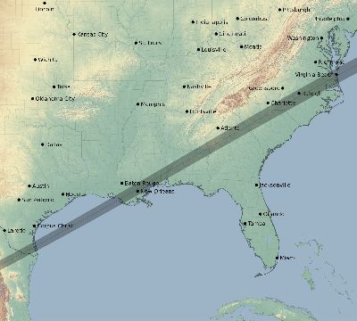 Map of the eclipse path across United States on 05/28/1900