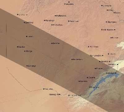 Map of the eclipse path across Zambia on 11/22/1900