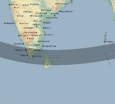 Map of the eclipse path across India on 11/11/1901