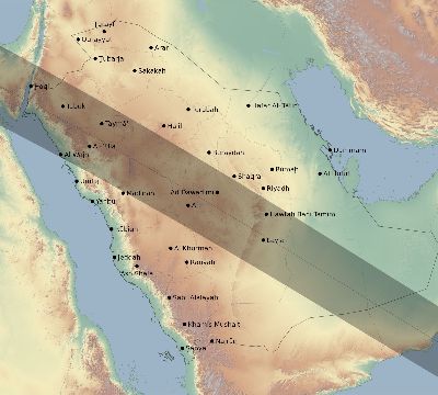 Map of the eclipse path across Saudi Arabia on 11/11/1901