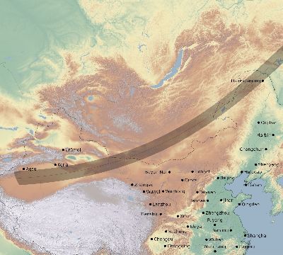 Map of the eclipse path across China on 03/29/1903