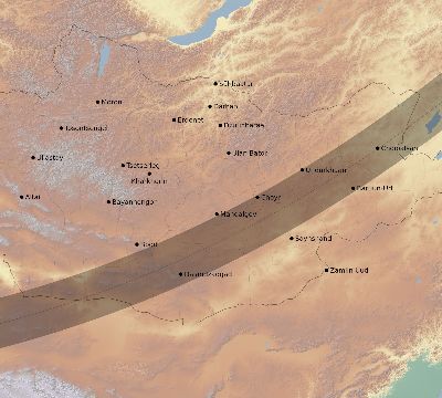 Map of the eclipse path across Mongolia on 03/29/1903