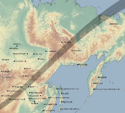 Map of the eclipse path across Russia on 03/29/1903