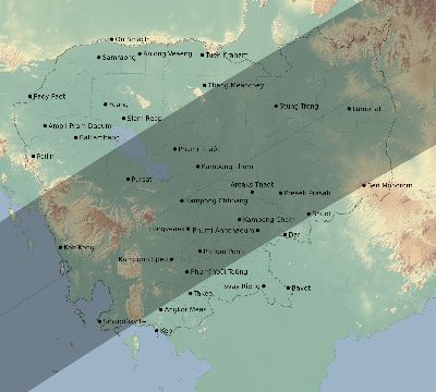 Map of the eclipse path across Cambodia on 03/17/1904
