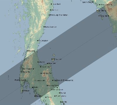 Map of the eclipse path across Thailand on 03/17/1904
