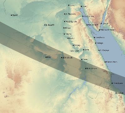 Map of the eclipse path across Egypt on 08/30/1905