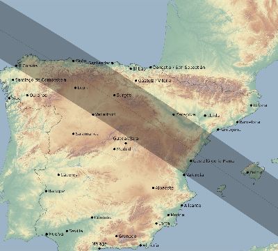 Map of the eclipse path across Spain on 08/30/1905