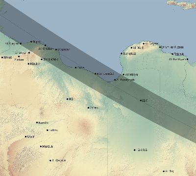 Map of the eclipse path across Libya on 08/30/1905