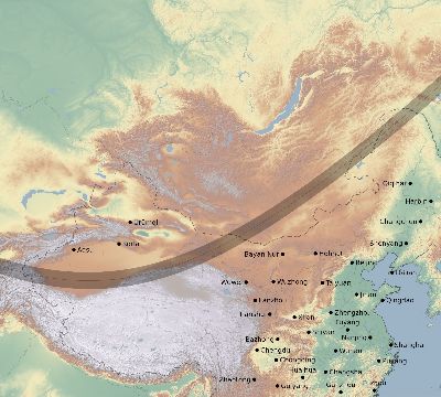 Map of the eclipse path across China on 01/14/1907
