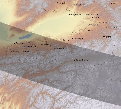 Map of the eclipse path across Kyrgyzstan on 01/14/1907
