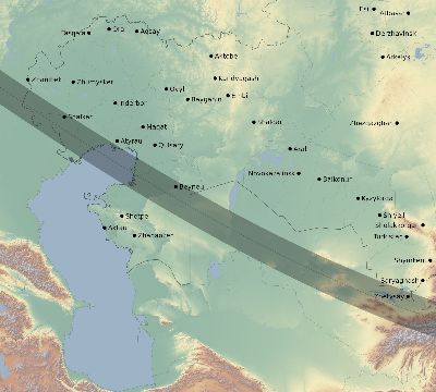 Map of the eclipse path across Kazakhstan on 01/14/1907
