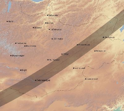 Map of the eclipse path across Mongolia on 01/14/1907