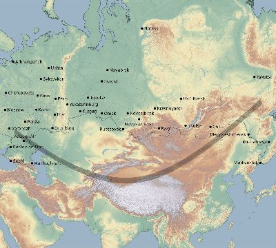 Map of the eclipse path across Russia on 01/14/1907