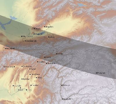 Map of the eclipse path across Tajikistan on 01/14/1907