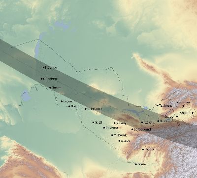 Map of the eclipse path across Uzbekistan on 01/14/1907