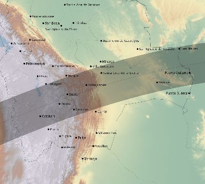 Map of the eclipse path across Bolivia on 07/10/1907