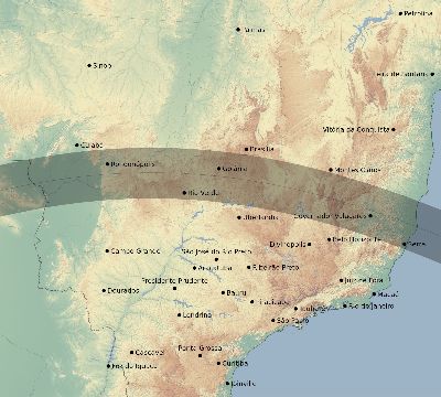 Map of the eclipse path across Brazil on 07/10/1907