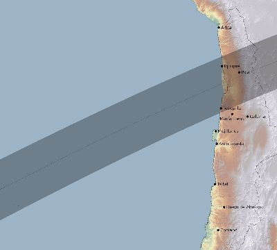 Map of the eclipse path across Chile on 07/10/1907