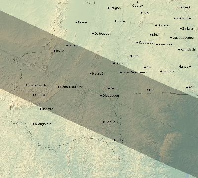 Map of the eclipse path across Burkina Faso on 06/28/1908