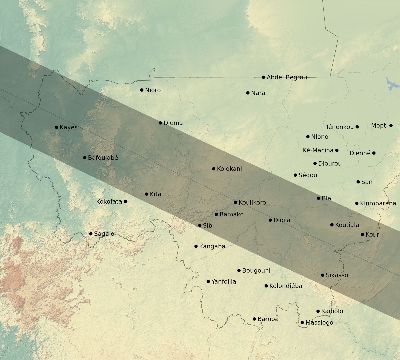 Map of the eclipse path across Mali on 06/28/1908