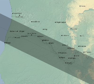 Map of the eclipse path across Mauritania on 06/28/1908