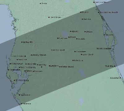 Map of the eclipse path across United States on 06/28/1908